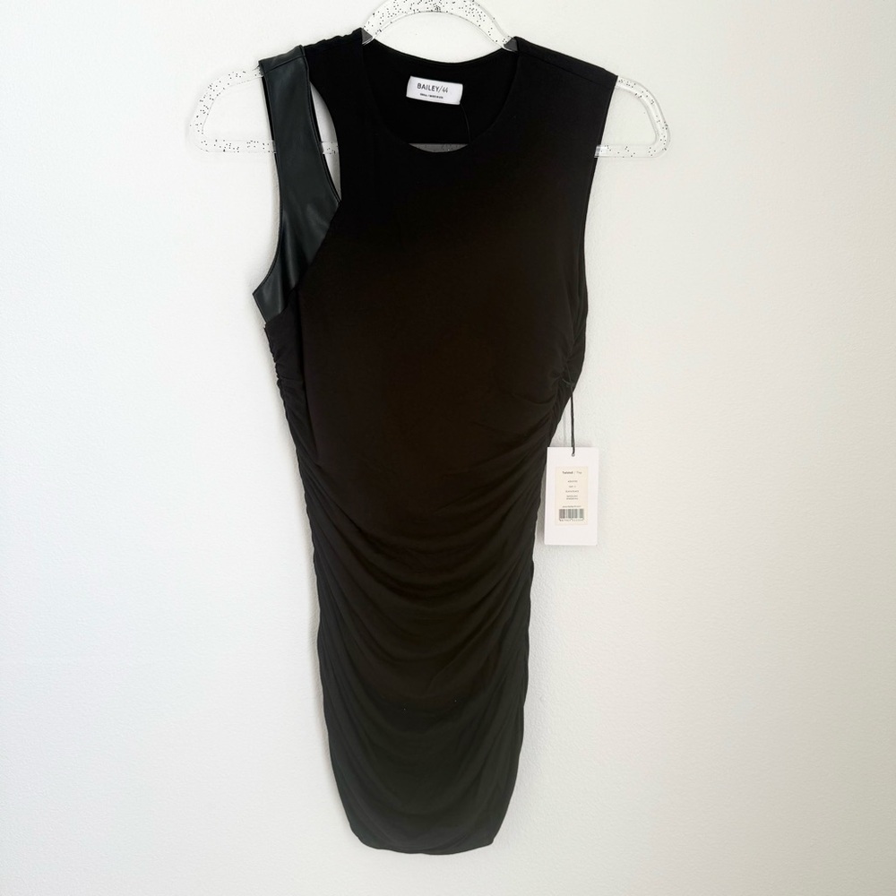 BAILEY 44 Black Twisted Top Vegan Leather Details Asymmetrical Size S NWT
